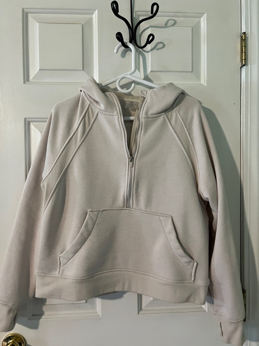 Danskin Cropped Half-Zip Hoodie in Light Beige